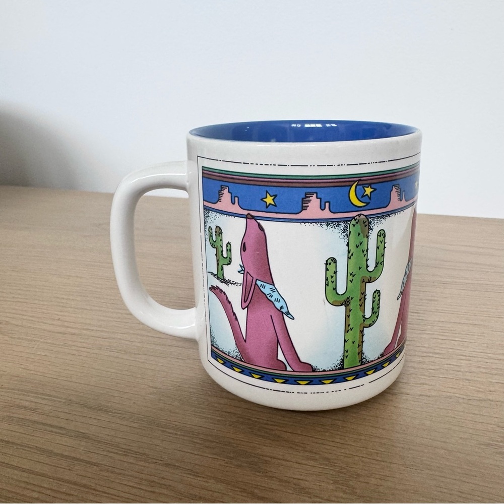Vintage Retro Colorful Mexico Cactus and Coyote Mug